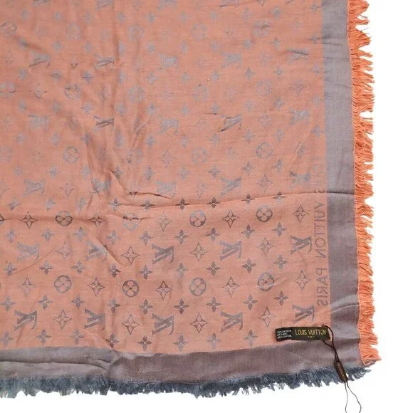 LOUIS VUITTON LV Vintage Mauve Pink Gray Silver Monogram Scarf Shawl Wrap  VWT - Picture 7 of 10